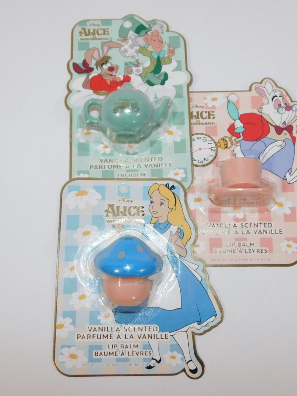 Set 3 Disney Alice in Wonderland Vanilla Scented Lip Balm Teapot Mushroom Hat - Picture 5 of 5